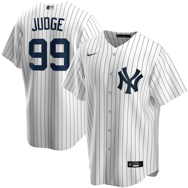 2020 MLB Men New York Yankees 99 Aaron Judge Nike White Home 2020 Replica Player Jersey 1
